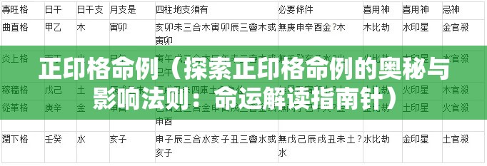 正印格命例（探索正印格命例的奥秘与影响法则：命运解读指南针）